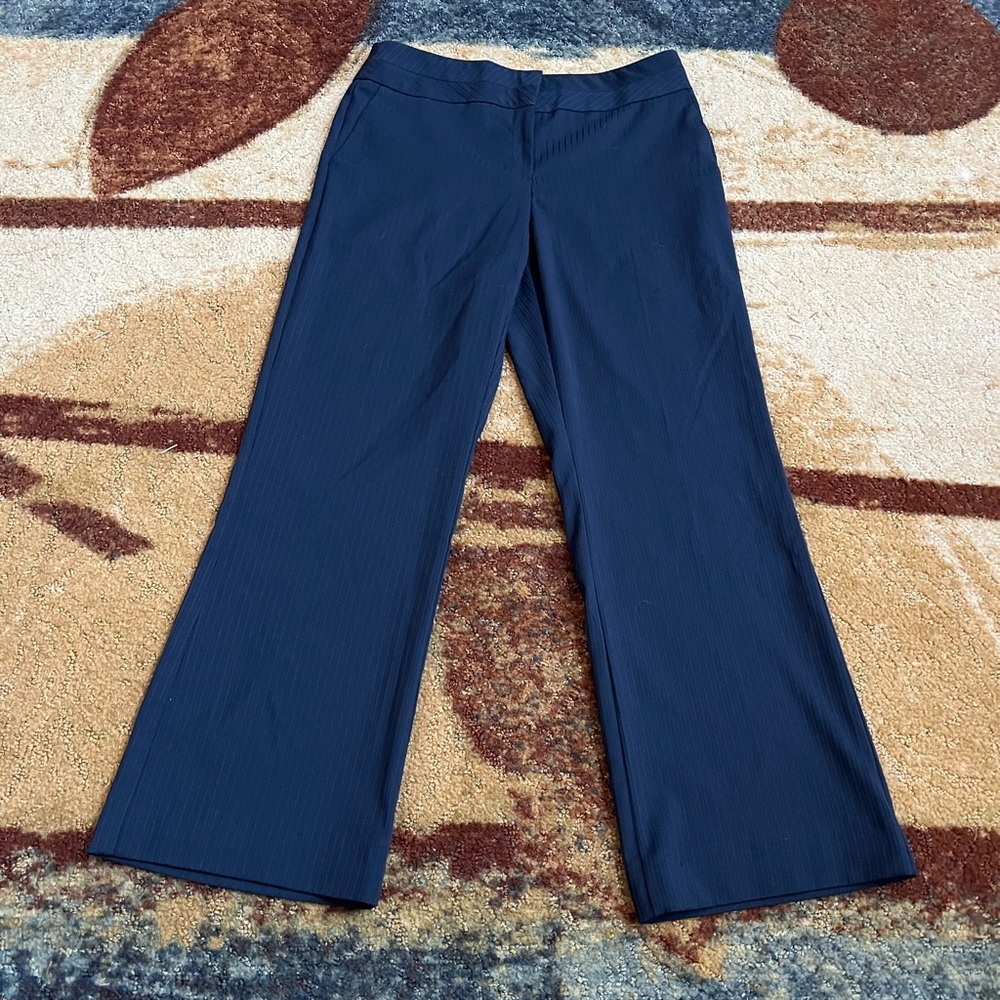 Wide leg navy blue pinstriped dress pants